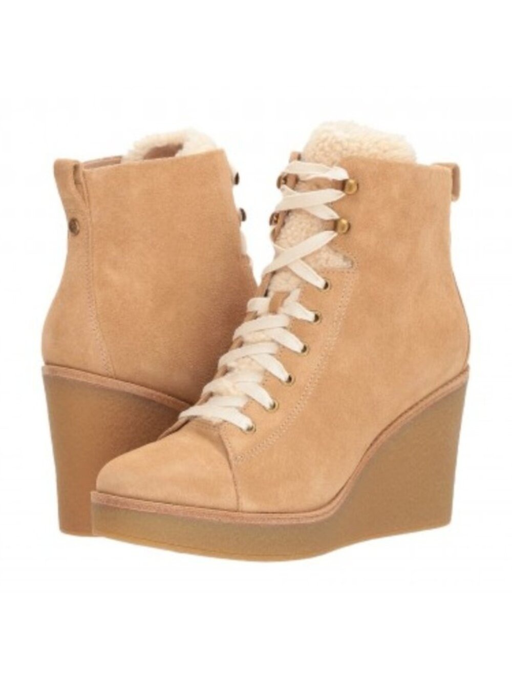 UGG Australia Kiernan Shearling Wedge Boots Sz 7 NIB Suede Lace Up